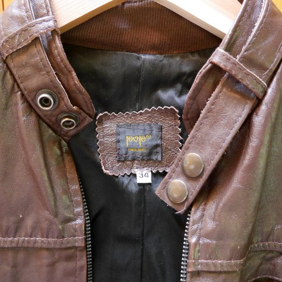 Vintage Brown Leather Bomber Jacket - Picture 5 of 10